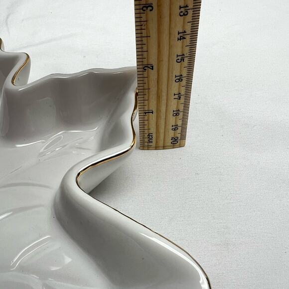 Robert Stanley Collection Fall Tableware Ceramic Leaf Dish Ivory With Gold Trim - Picture 7 of 8